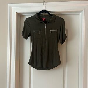 Guess Dark Green Zip Polo Tee